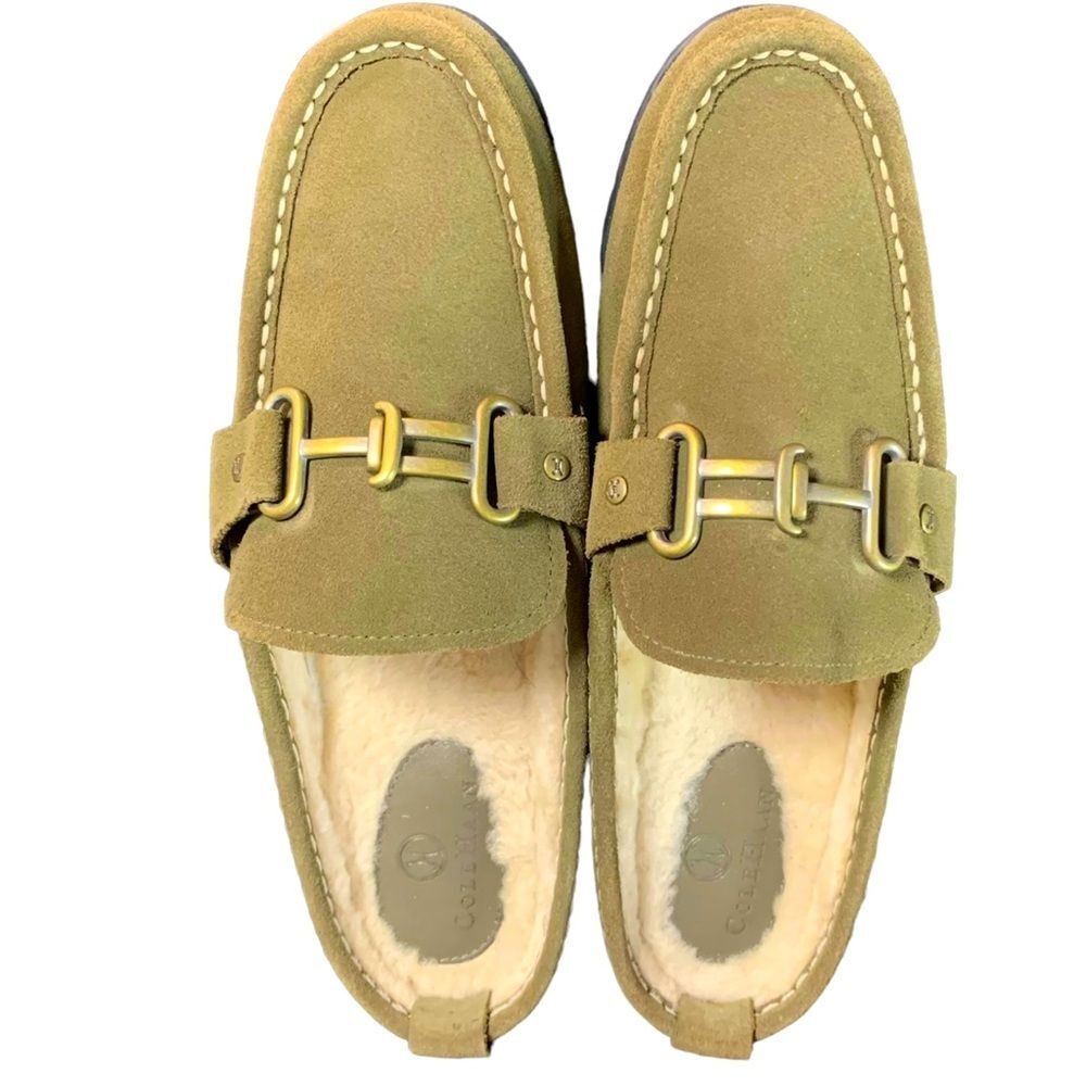 COLE HAAN Horse‎ Bit Suede Shearling Mule Shoes